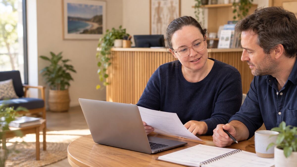 Advisor and client reviewing paperwork at a table